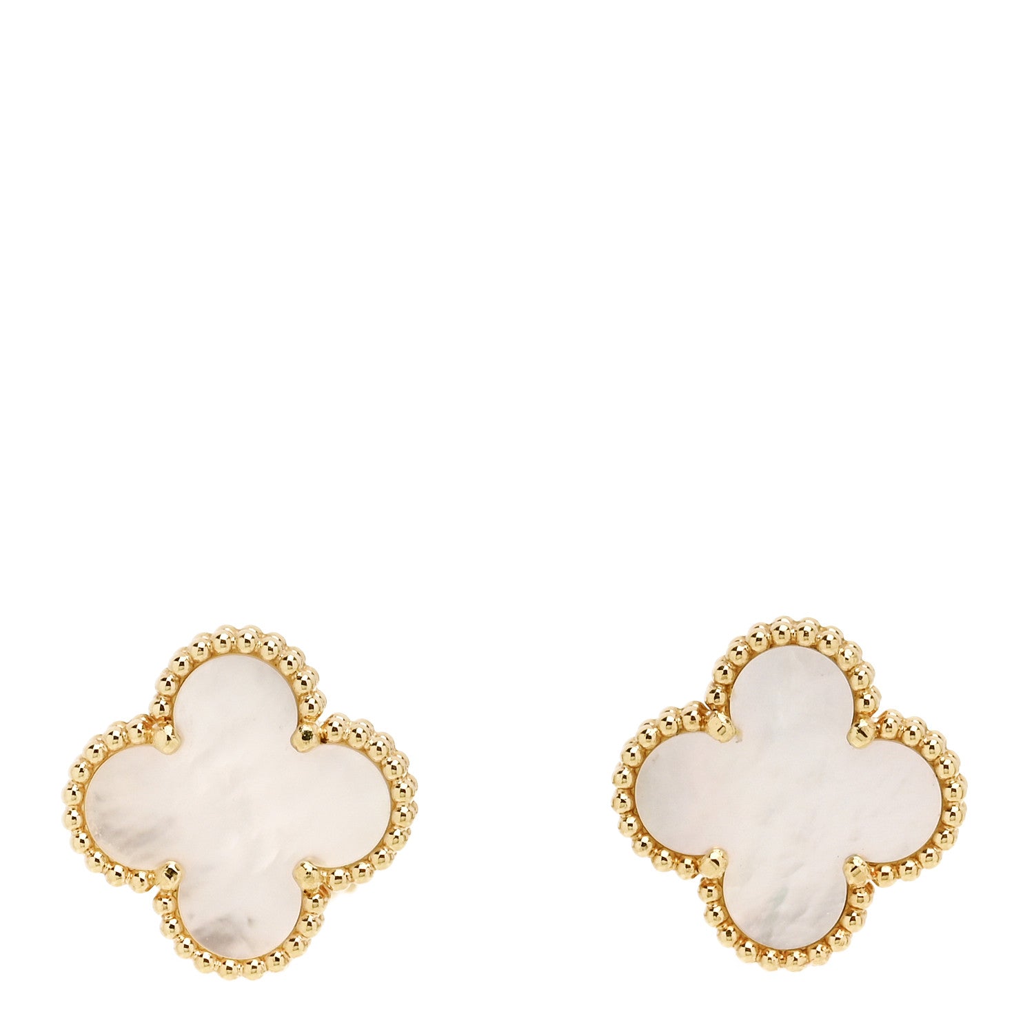 Van Cleef & Arpels 18K Yellow Gold Mother of Pearl Vintage Alhambra Earrings 1 of 5