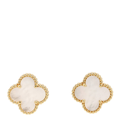 Van Cleef & Arpels 18K Yellow Gold Mother of Pearl Vintage Alhambra Earrings 1 of 5