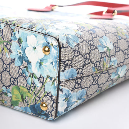 Gucci GG Supreme Monogram Blooms Medium Zippered Bucket Tote Beige Blue Navy Hibiscus Red 10 of 10
