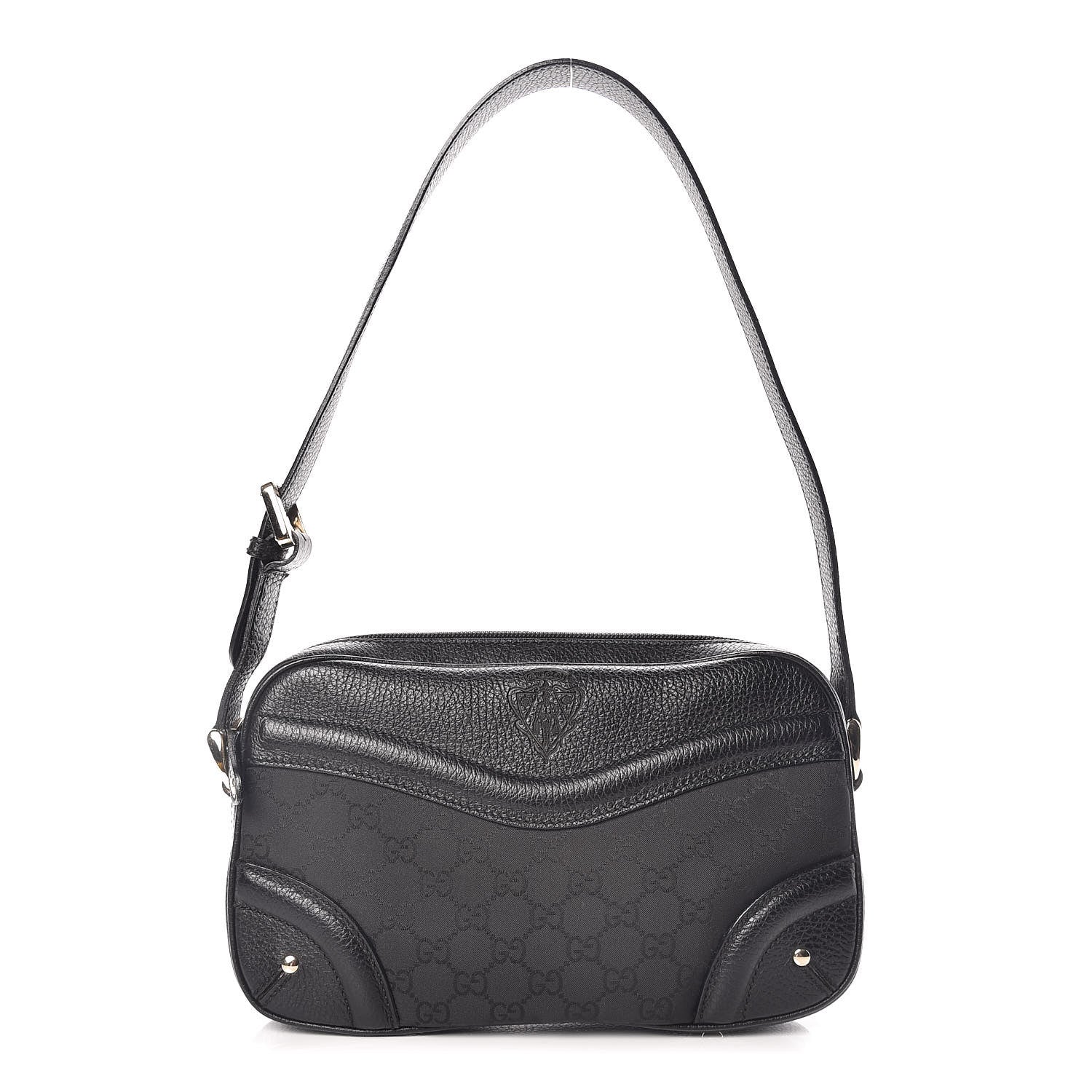 Gucci Monogram Crest Shoulder Bag Black 1 of 12