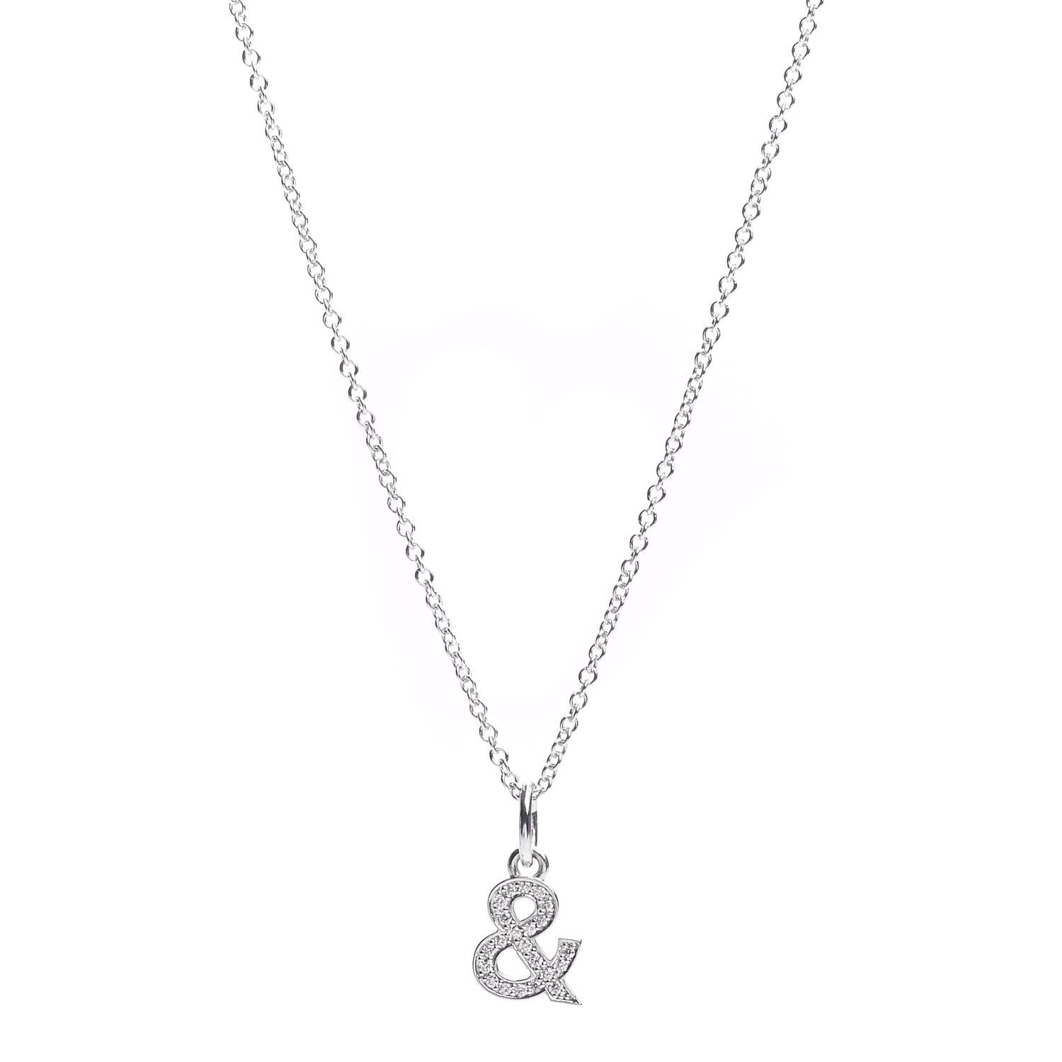 Tiffany 18K White Gold Diamond Small Ampersand Pendant Necklace 1 of 4