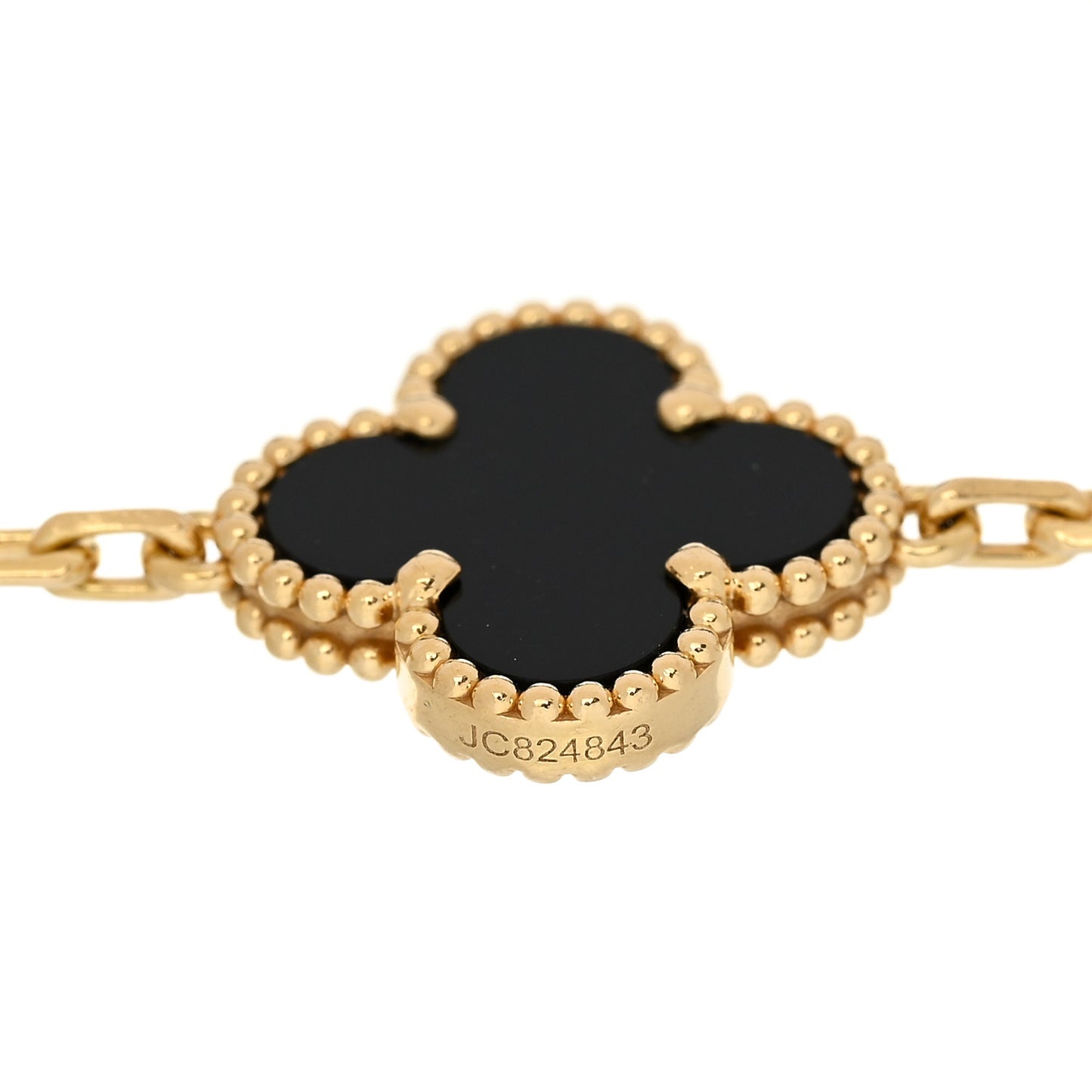18K Yellow Gold Black Onyx 5 Motifs Vintage Alhambra Bracelet