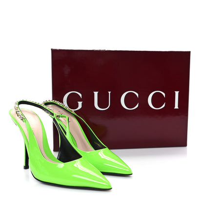Gucci Patent Signoria Slingback Pumps 36.5 Electric Green 10 of 10