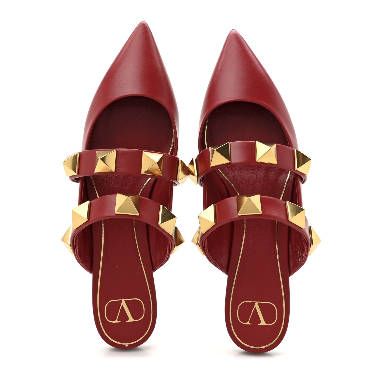 Valentino Garavani Calfskin Roman Stud Flat Mules 39.5 Red 2 of 11