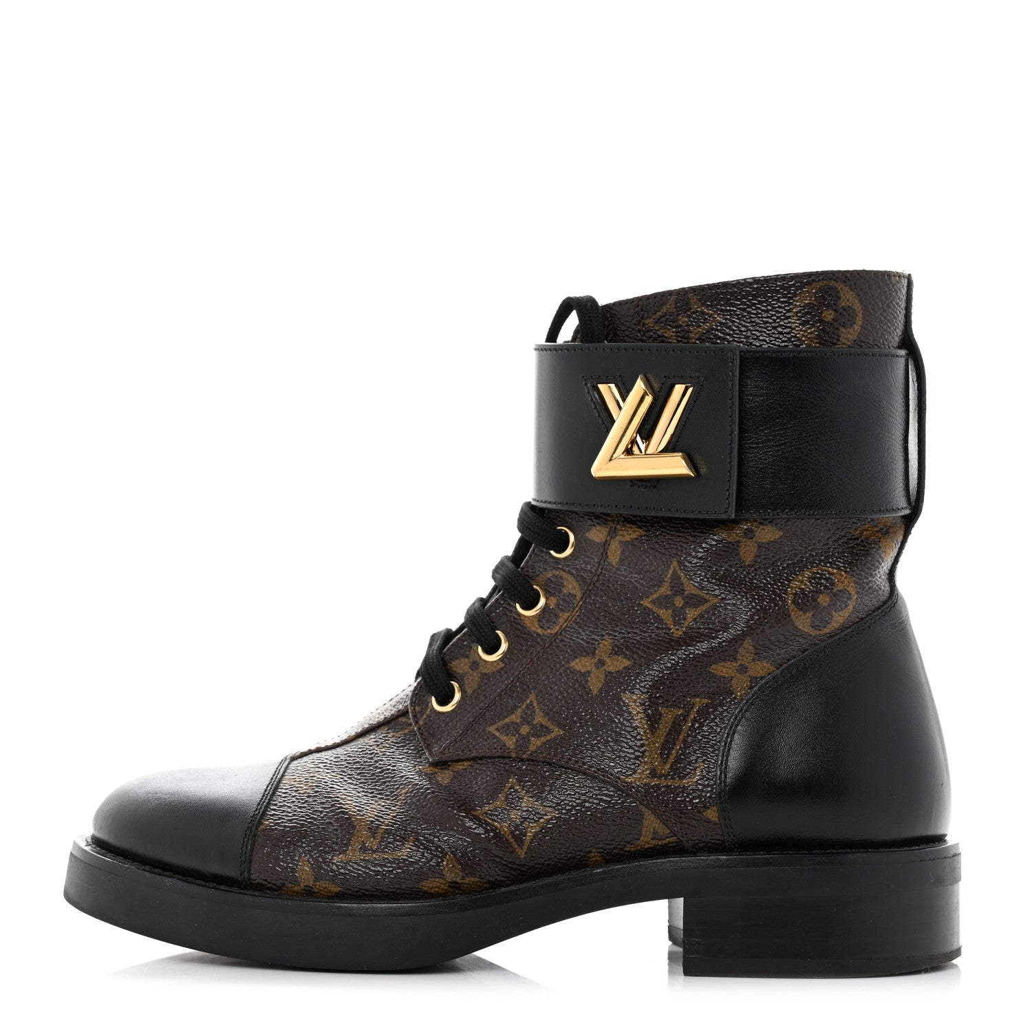 Louis Vuitton Calfskin Monogram Wonderland Flat Ranger Boots 37 Black 1 of 9