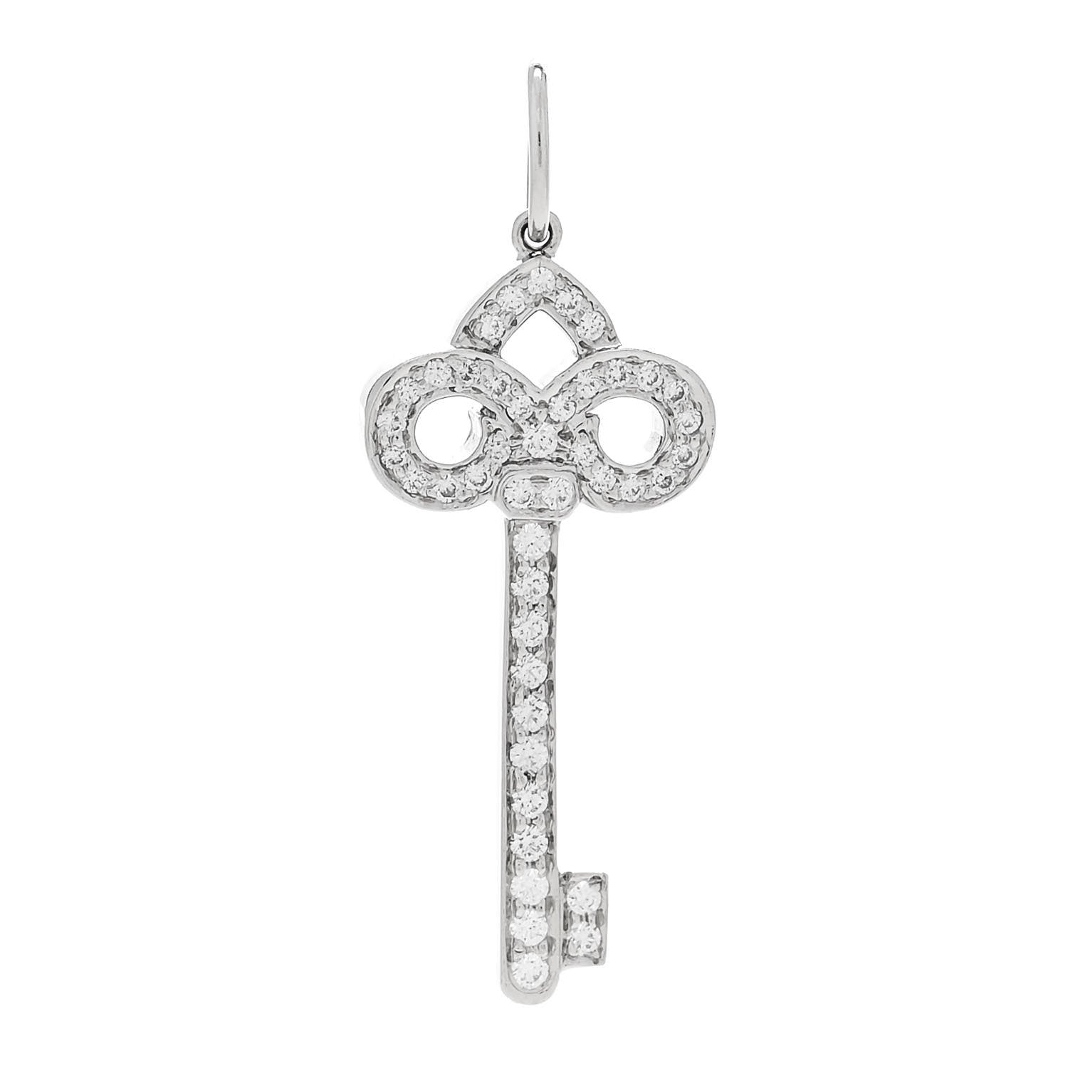 Tiffany Platinum Diamond .12ct Fleur De Lis Key Pendant 1 of 5