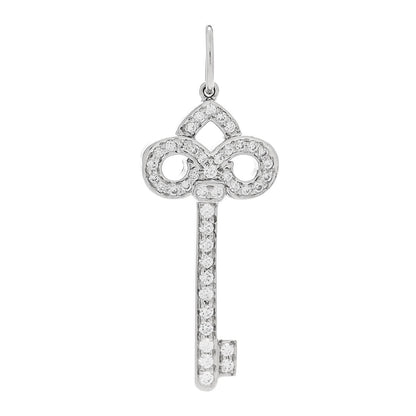 Tiffany Platinum Diamond .12ct Fleur De Lis Key Pendant 1 of 5