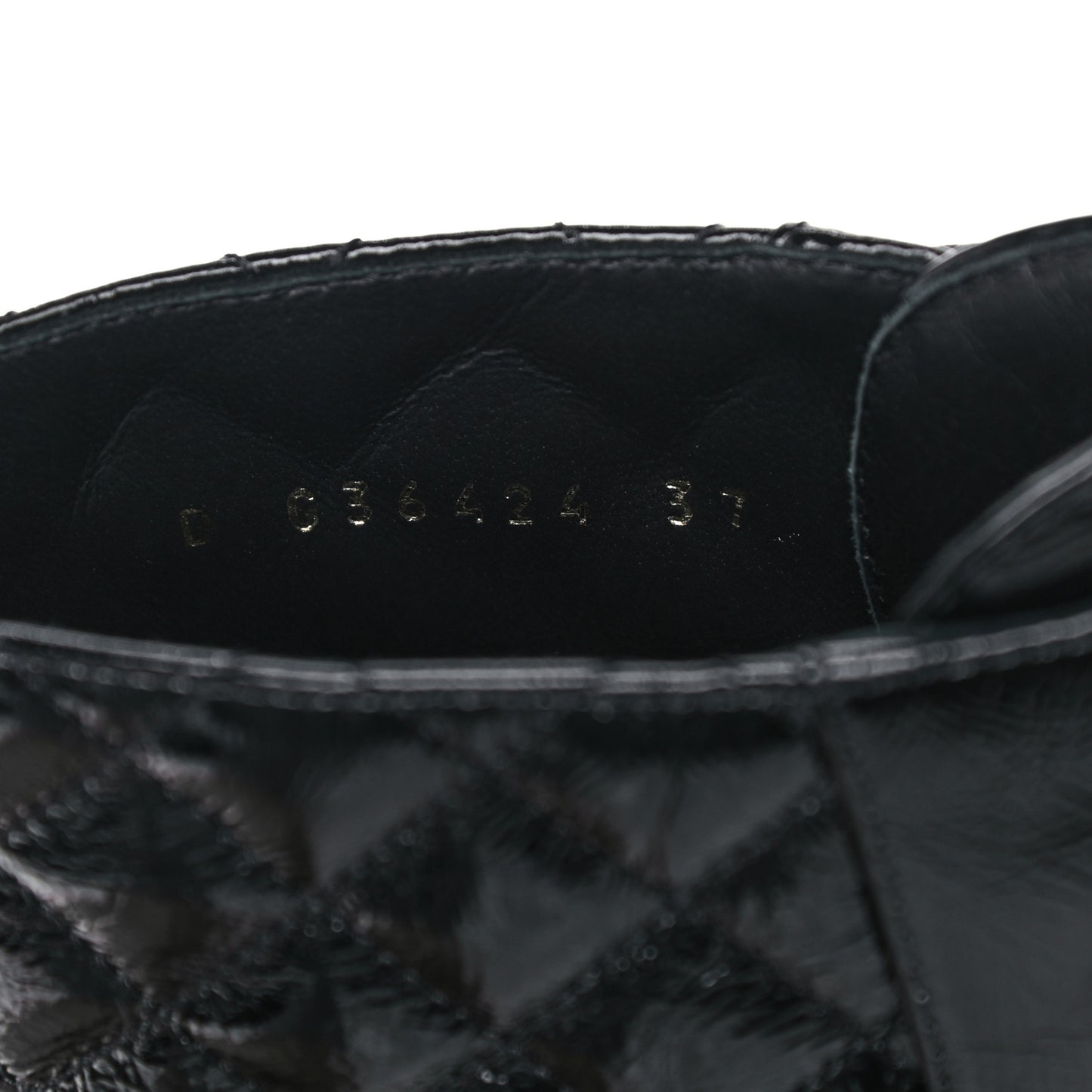 Shiny Calfskin Quilted Lace Up Combat Boots 37 Black