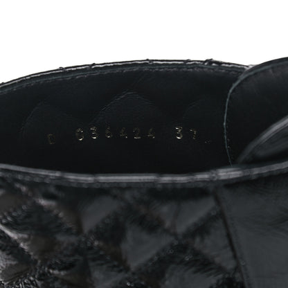 Chanel Shiny Calfskin Quilted Lace Up Combat Boots 37 Black 8 of 13