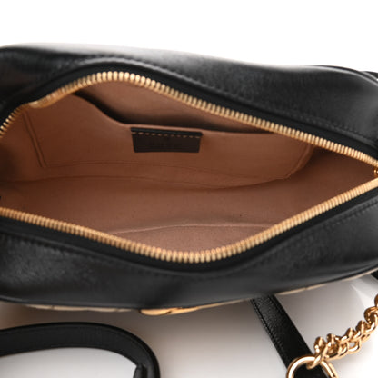 Gucci Monogram Matelasse Diagonal Small GG Marmont Chain Shoulder Bag Beige Black 5 of 10