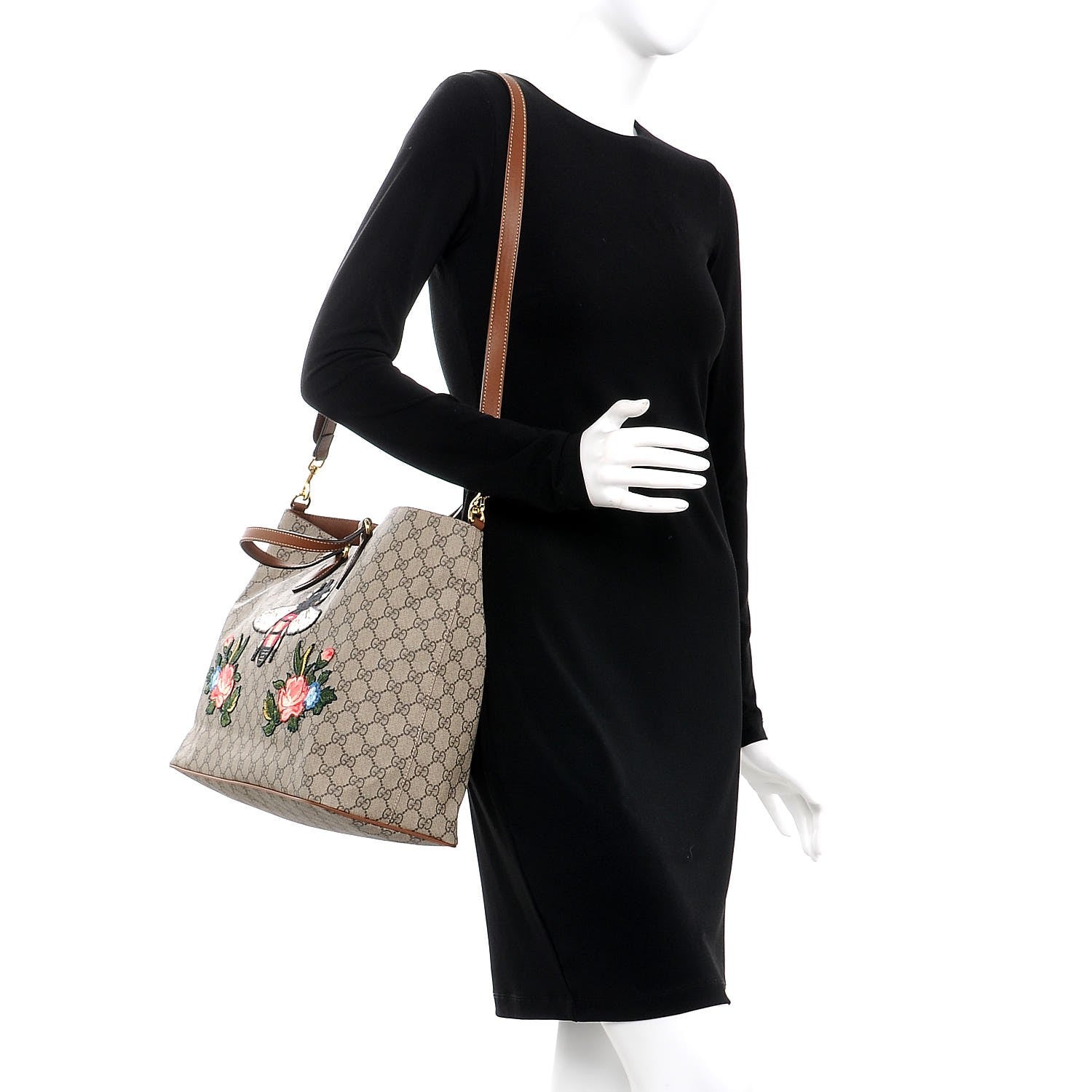 Gucci Soft GG Supreme Monogram Bee Embroidered Medium Crossbody Tote Beige Tuscany 2 of 6
