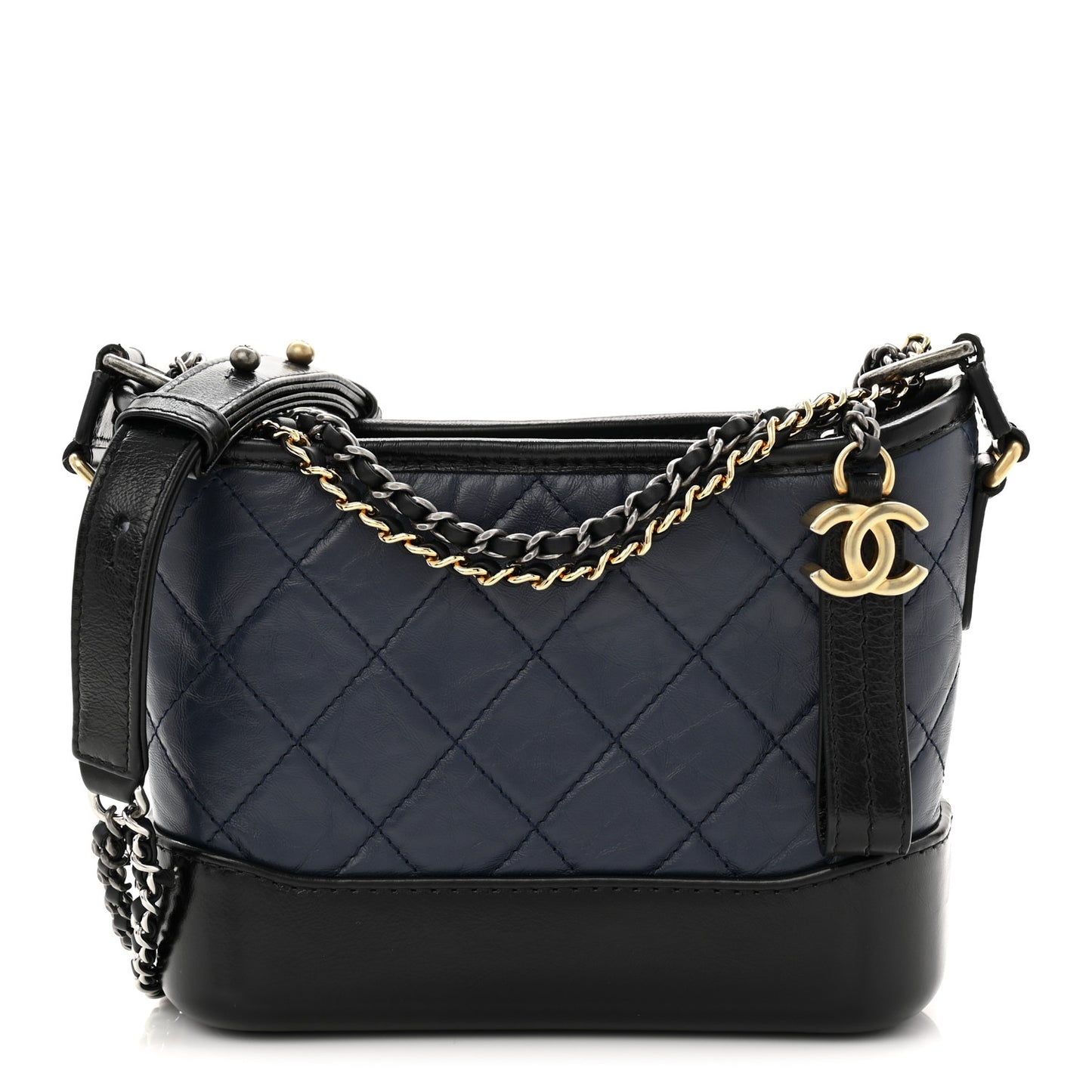 Aged Calfskin Quilted Small Gabrielle Hobo Navy Black