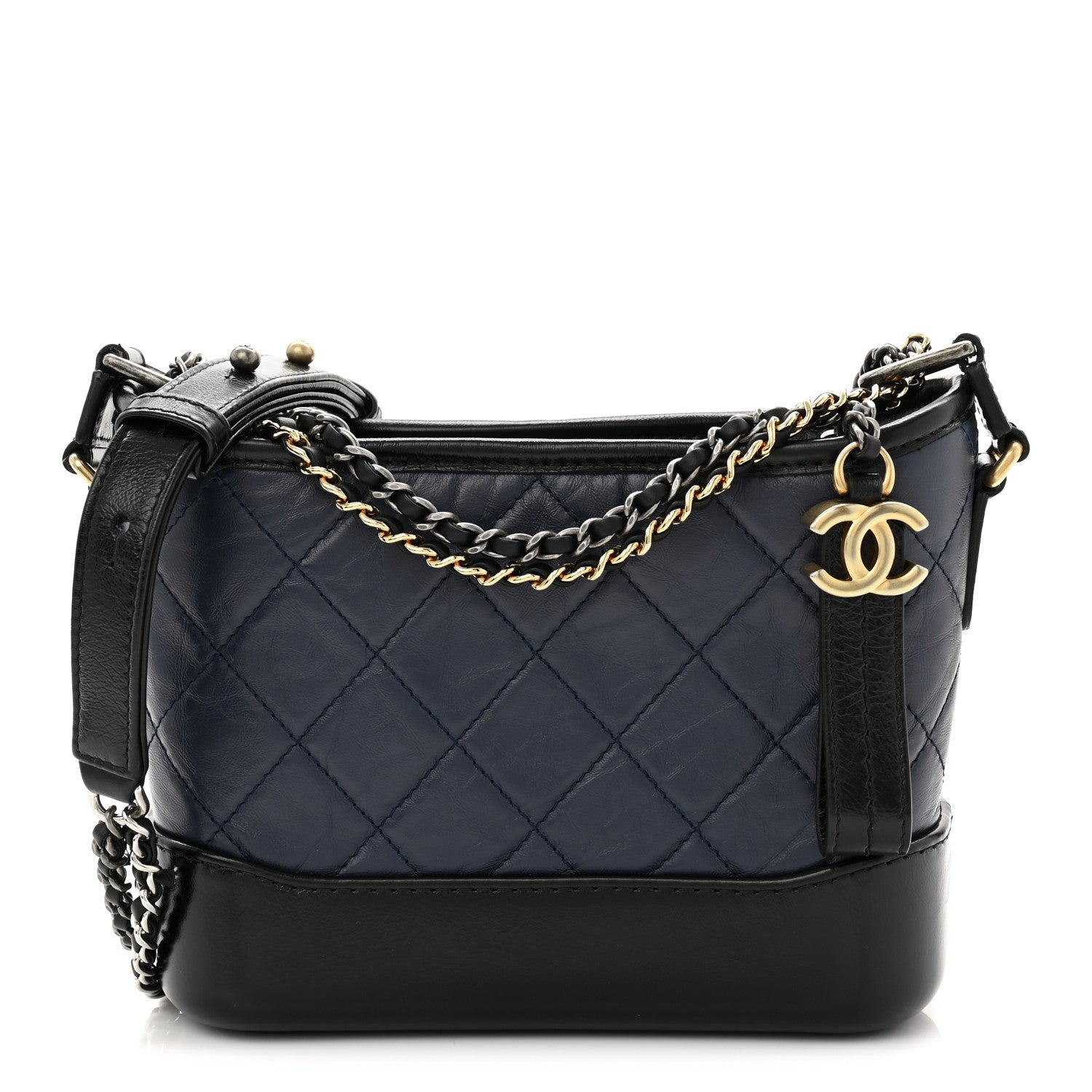 Chanel Aged Calfskin Quilted Small Gabrielle Hobo Navy Black 1 of 11