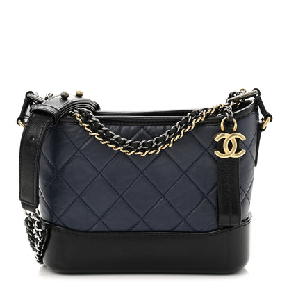 Chanel Aged Calfskin Quilted Small Gabrielle Hobo Navy Black 1 of 11