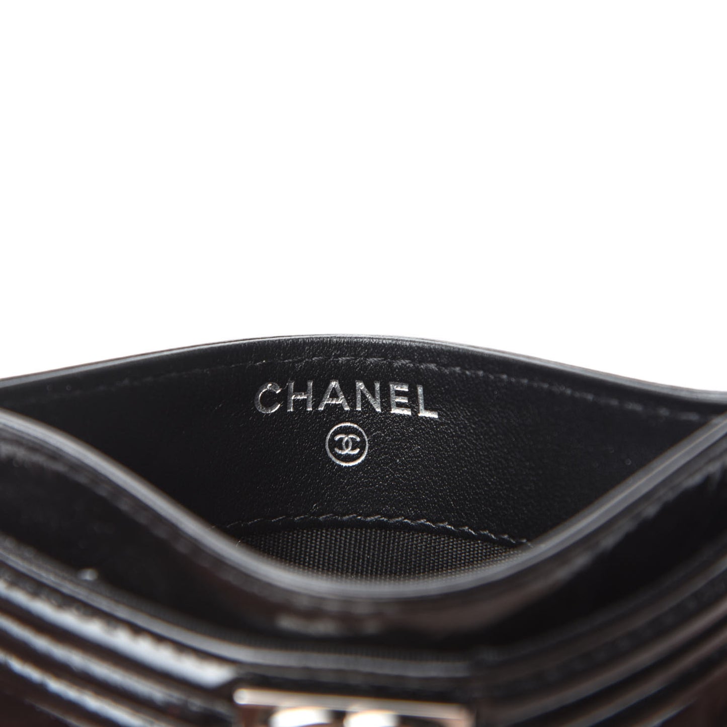 Glazed Calfskin Quilted Boy Card Holder Black