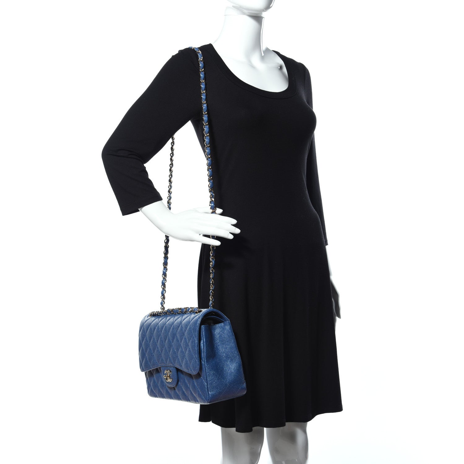 Chanel Iridescent Caviar Quilted Jumbo Double Flap Dark Blue 2 of 11