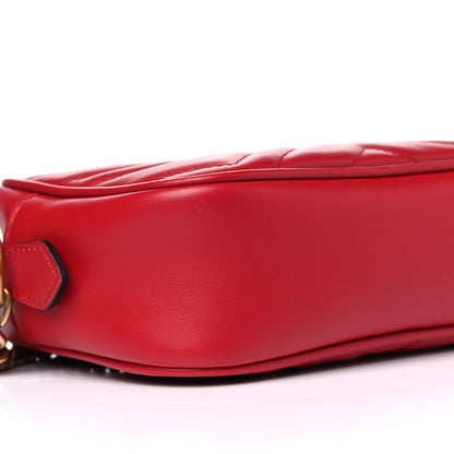 Gucci Calfskin Matelasse Mini GG Marmont Chain Shoulder Bag Hibiscus Red 10 of 11