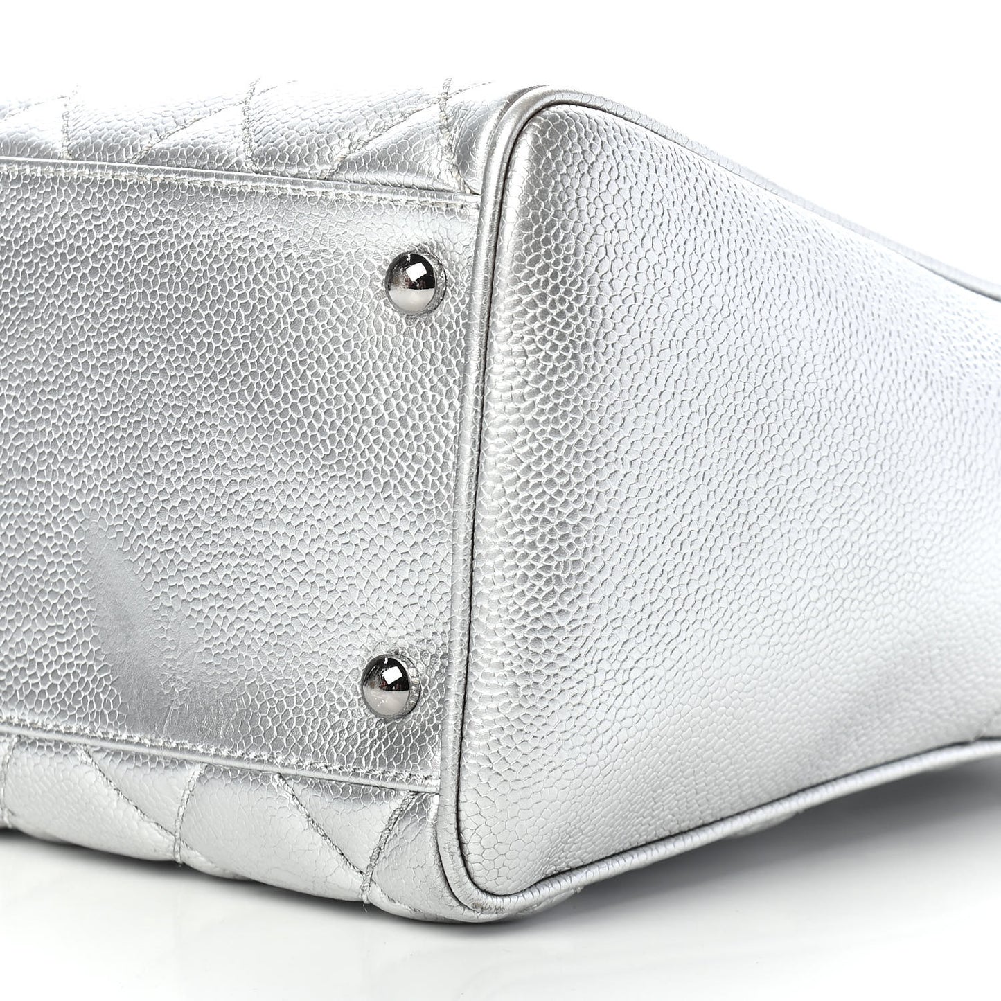 Metallic Caviar Quilted Vertical Bowler Silver