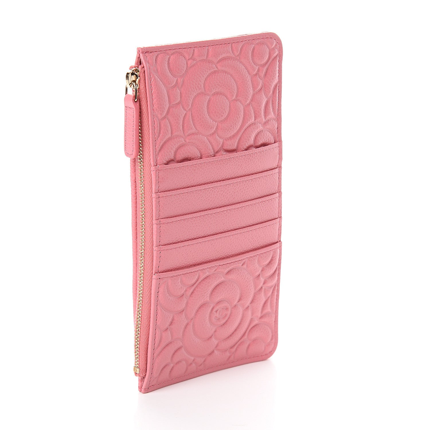 Chanel Caviar Camellia Embossed Classic Flat Wallet Pouch Pink 2 of 6