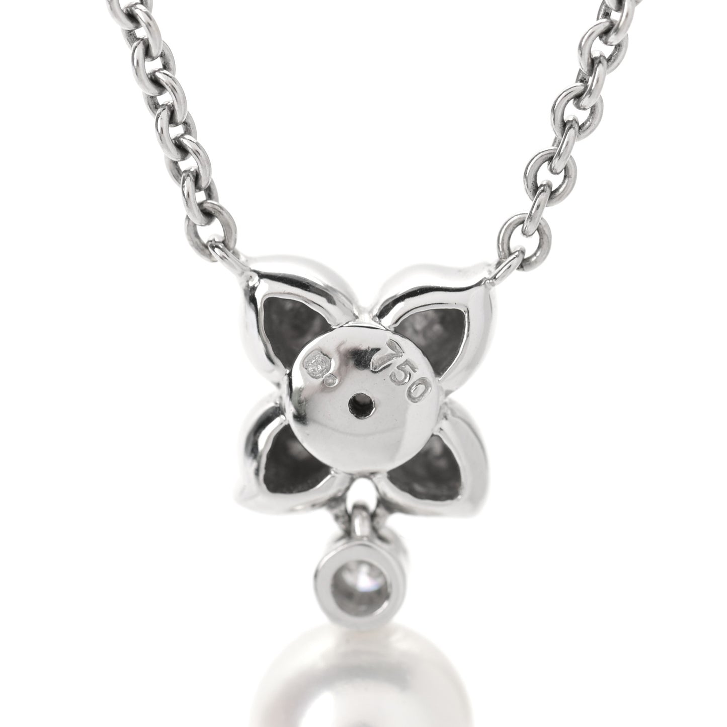 18K White Gold Diamond Akoya Pearl 7.5mm Drop Pendant Necklace