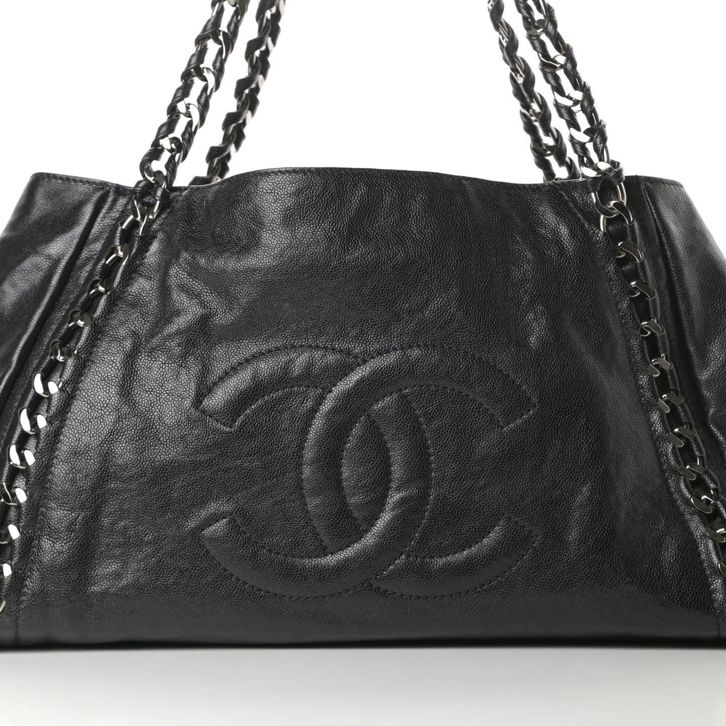 Glazed Caviar East West Modern Chain Tote Black