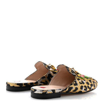 Gucci Lurex Jacquard Leopard Embroidered Womens Princetown Slippers 36 Black Gold 5 of 12