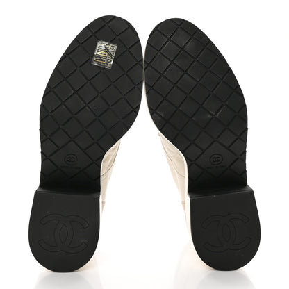 Chanel Pearly Calfskin Patent Calfskin Quilted Lace Up Boots 38 White Light Gray Black 6 of 17