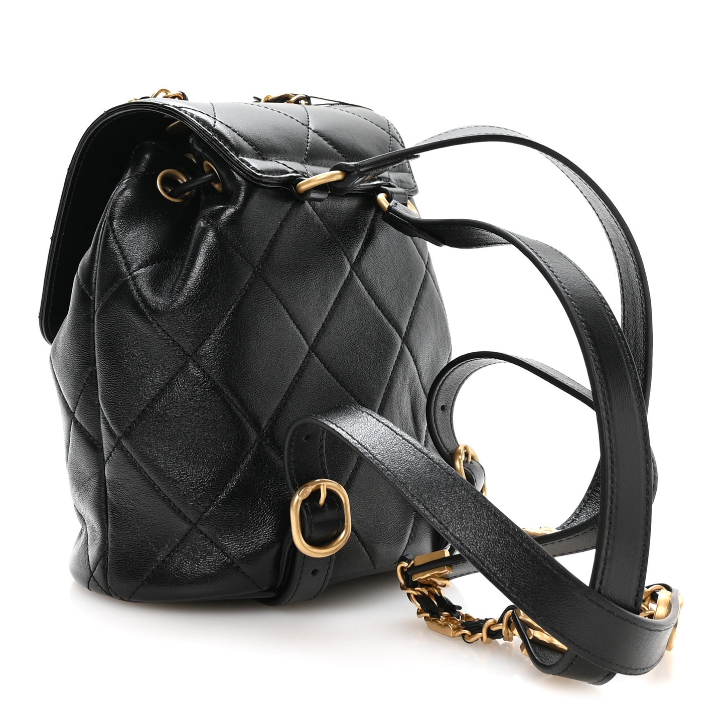 Lambskin Quilted Logo Mini Backpack Black