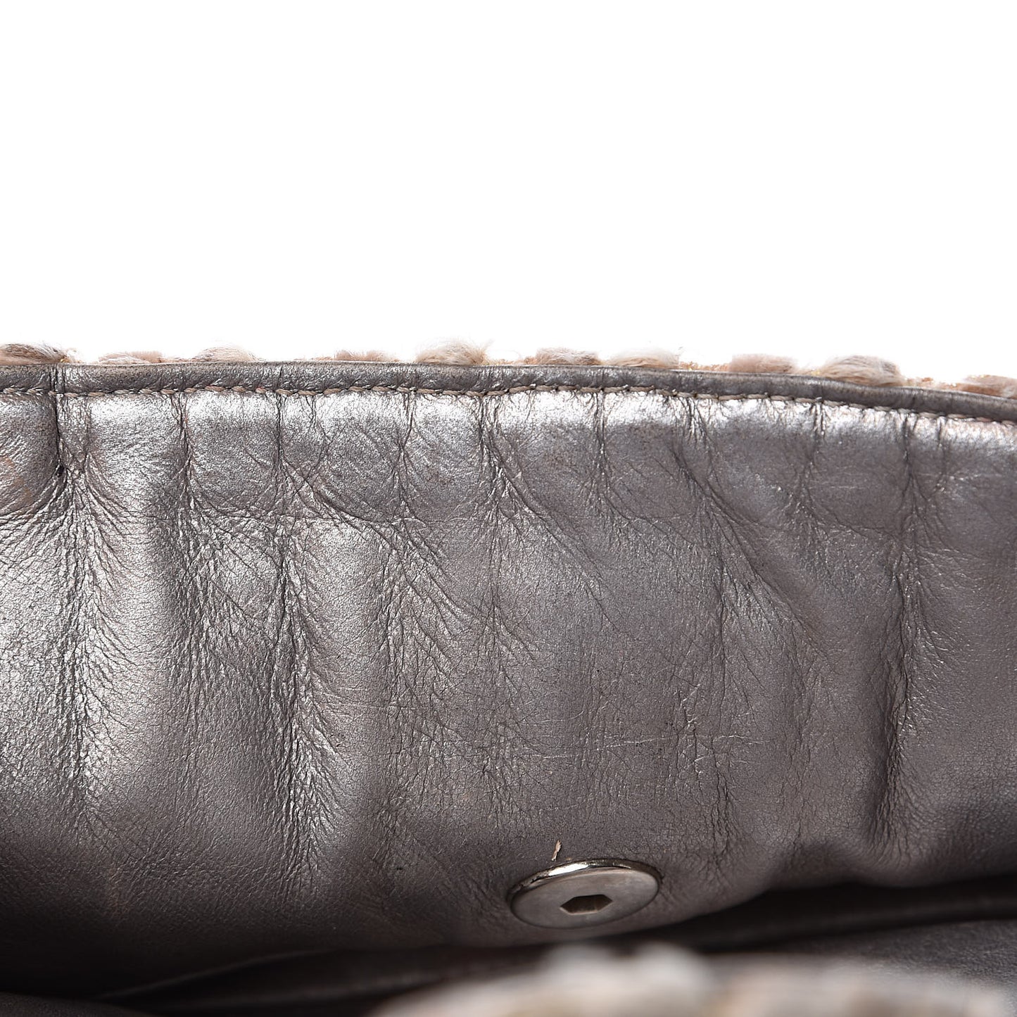 Tweed Quilted Single Flap Beige