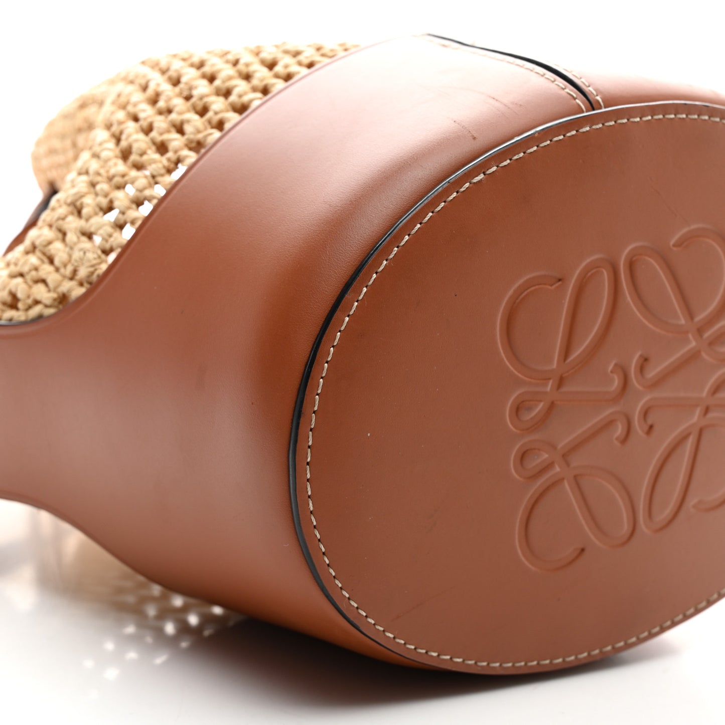 Raffia Calfskin Balloon Bucket Bag Natural Tan