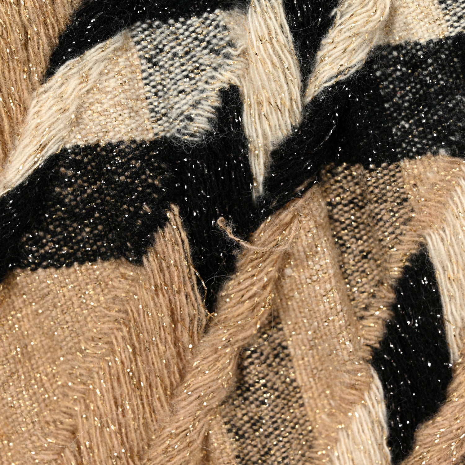 Burberry Metallic Cashmere Giant Check Fringe Scarf Camel 5 of 6