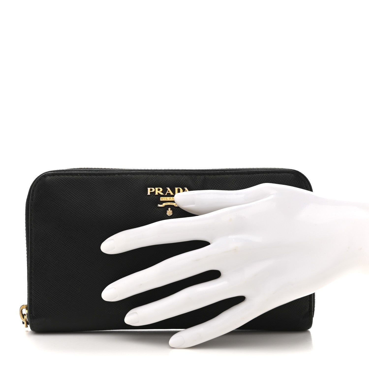 Prada Saffiano Metal Zip Around Wallet Black 2 of 13