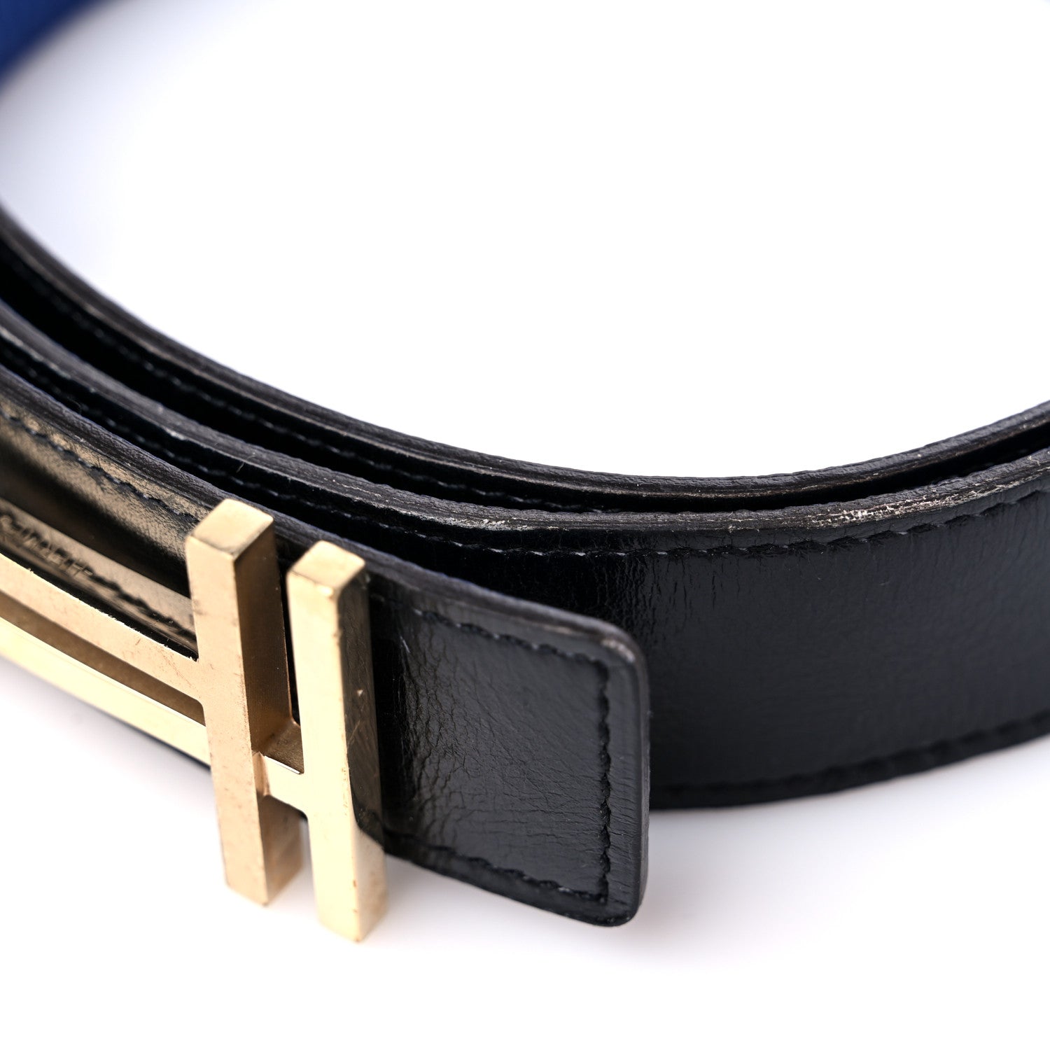 Hermes Box Togo 32mm Au Carre H Belt 80 32 Black Bleu Electrique 6 of 6