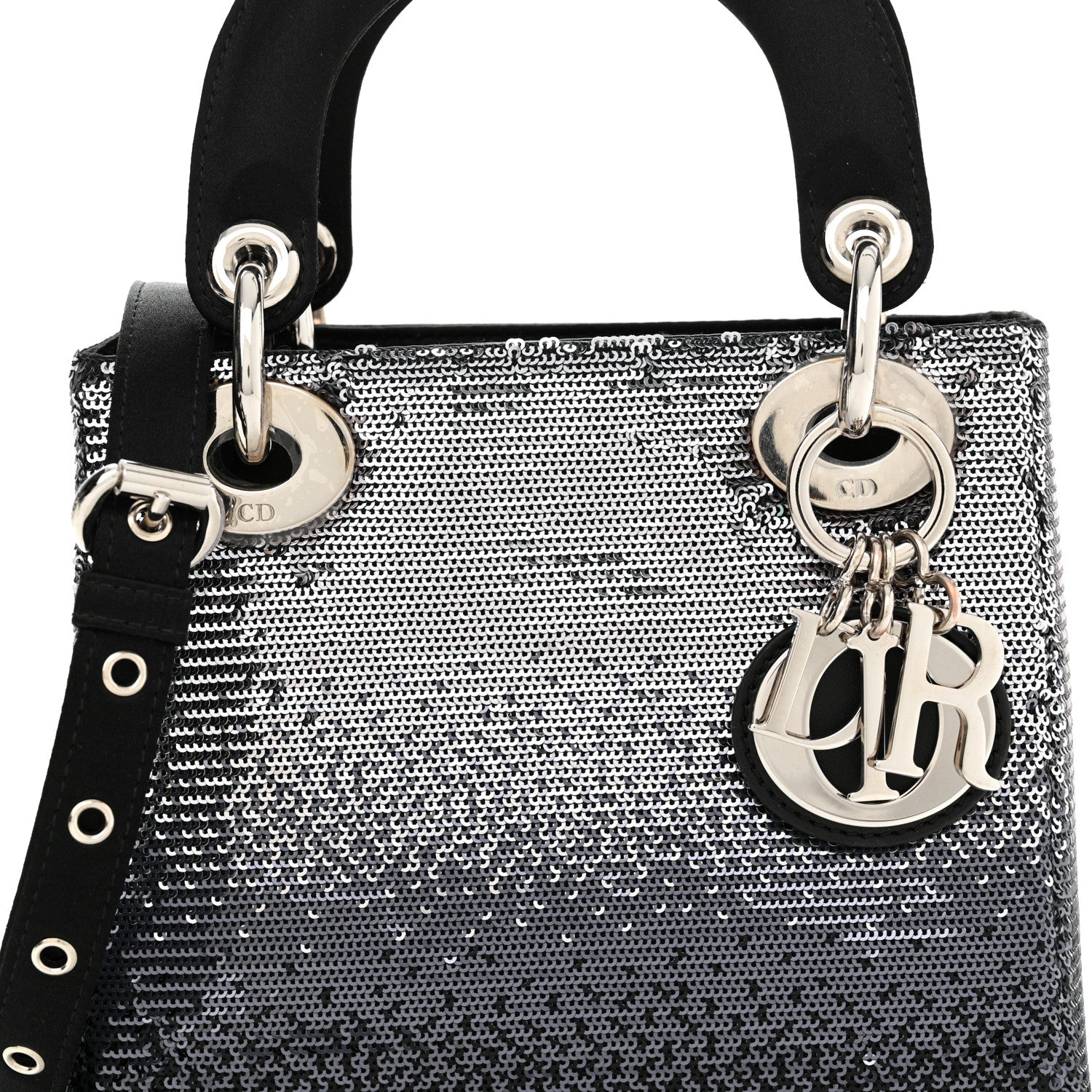 Christian Dior Satin Sequin Gradient Mini Lady Dior Black Silver 8 of 12