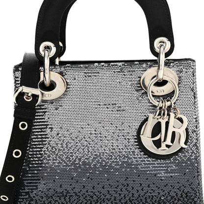 Christian Dior Satin Sequin Gradient Mini Lady Dior Black Silver 8 of 12