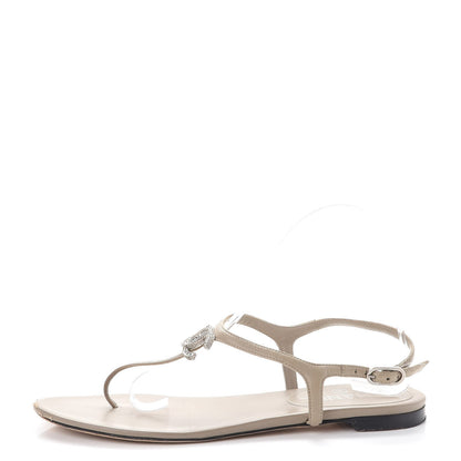 Chanel Lambskin Crystal CC Thong Sandals 38.5 Beige 1 of 12