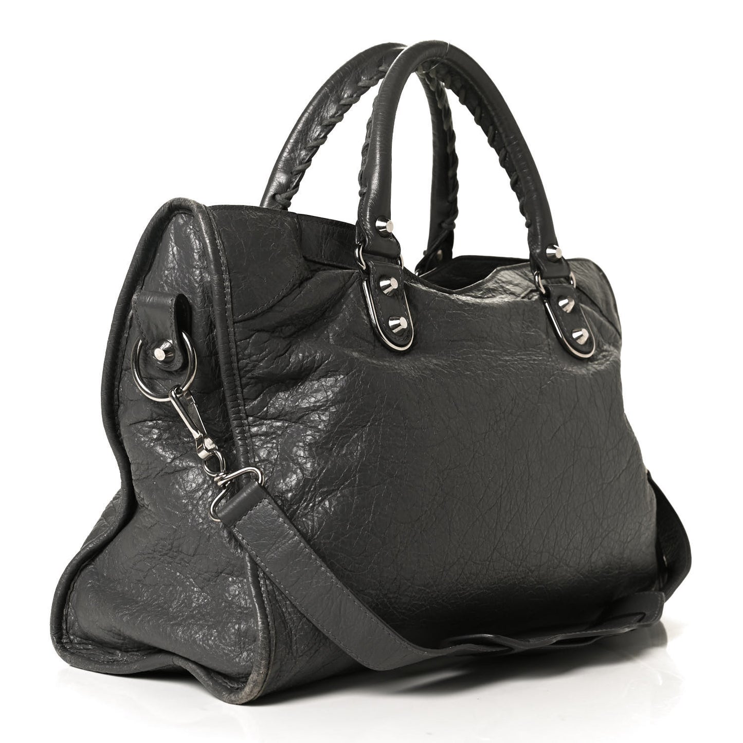 Agneau Silver Metallic Edge Hardware City Gris Cendre