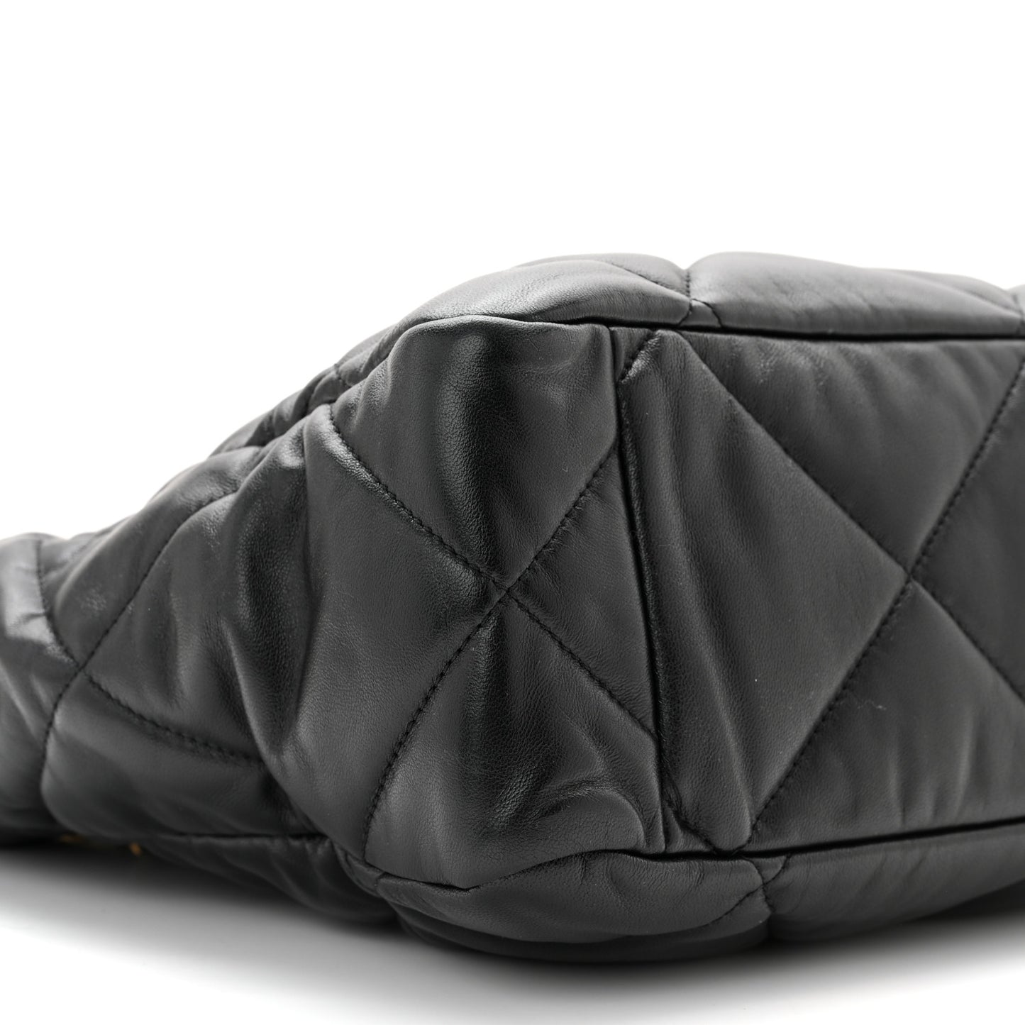 Lambskin Quilted Chanel 19 East West Shopping Bag Black