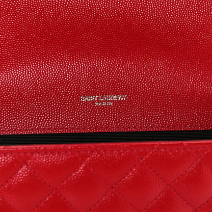 Saint Laurent Grain De Poudre Textured Mixed Matelasse Triquilt Medium Monogram Satchel New Red 6 of 12