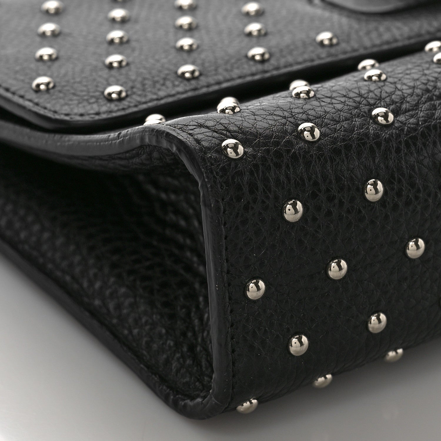Gucci Calfskin Studded Medium Miss Bamboo Shoulder Bag Black 8 of 14