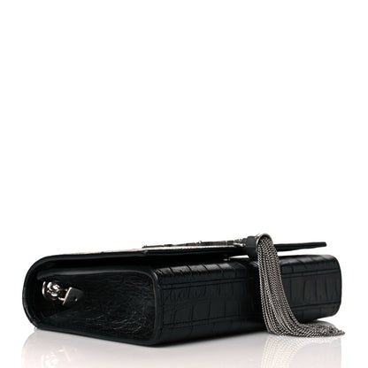 Saint Laurent Calfskin Crocodile Embossed Monogram Small Kate Tassel Satchel Black 4 of 10