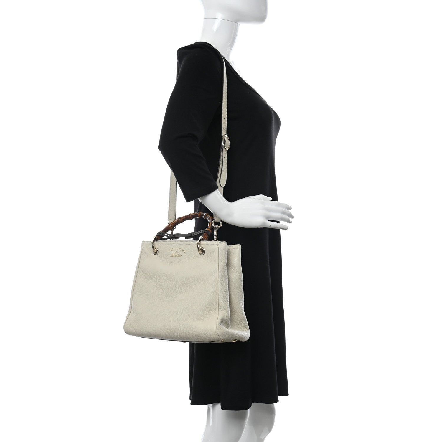 Gucci Calfskin Small Bamboo Shopper Tote White 2 of 11