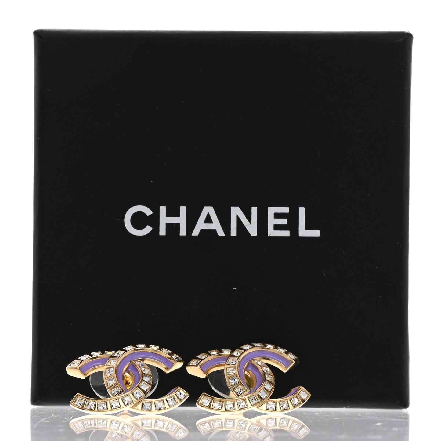 Baguette Crystal Enamel CC Earrings Purple Gold