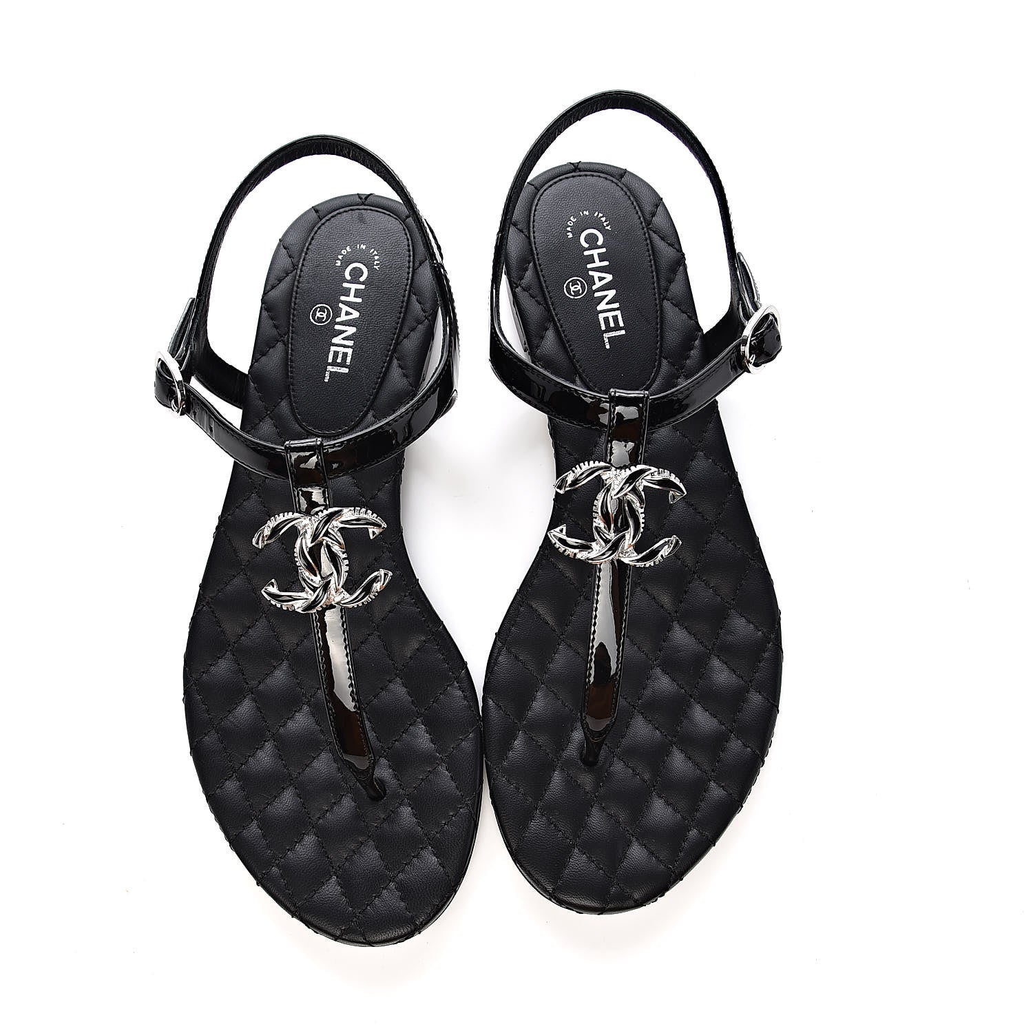 Chanel Patent Calfskin CC Chain Thong Sandals 35 Black 9 of 10