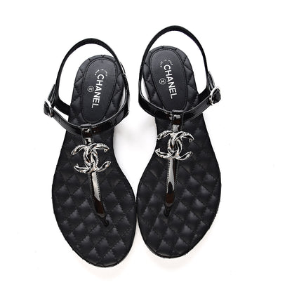 Chanel Patent Calfskin CC Chain Thong Sandals 35 Black 9 of 10