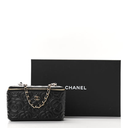 Chanel Lambskin Camellia Embossed Small Vanity Case With Chain Black 11 of 11