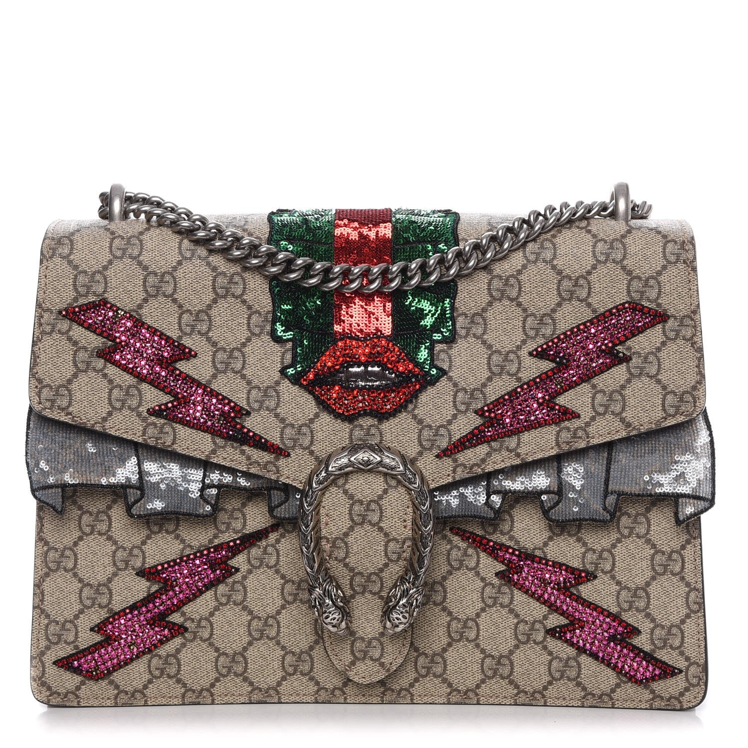 Gucci GG Supreme Monogram Lightning Embroidered Medium Dionysus Shoulder Bag Beige 1 of 9