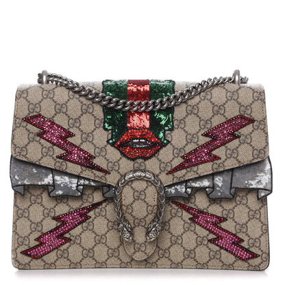 Gucci GG Supreme Monogram Lightning Embroidered Medium Dionysus Shoulder Bag Beige 1 of 9