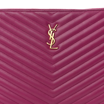 Saint Laurent Calfskin Matelasse Chevron Monogram Document Holder Dark Grape 8 of 14