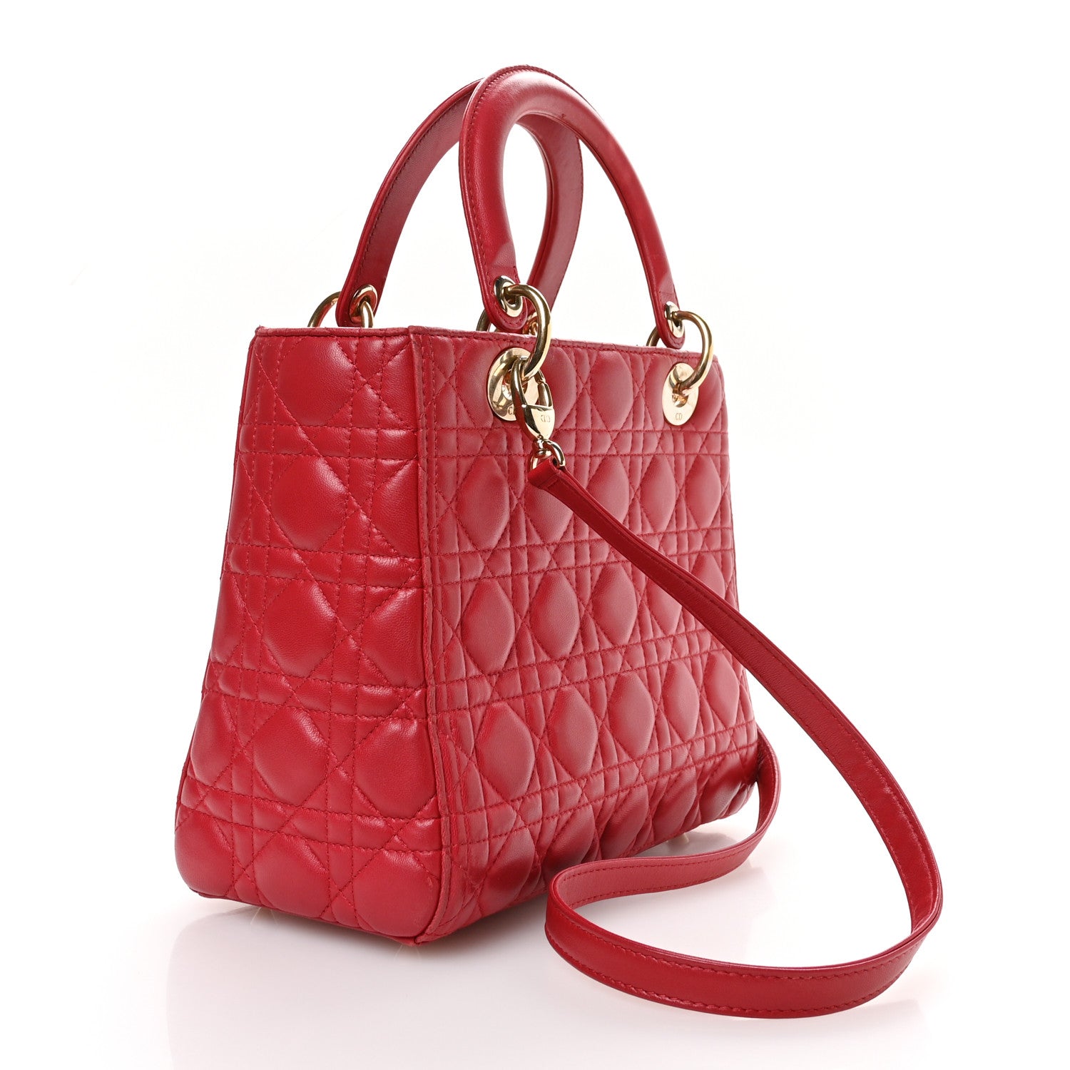 Christian Dior Lambskin Cannage Medium Lady Dior Red 4 of 13